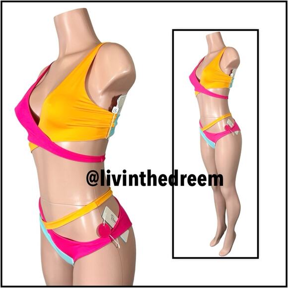 Beach Bunny Color Blocked Skylar Wrap Bikini $220 - Picture 4 of 14